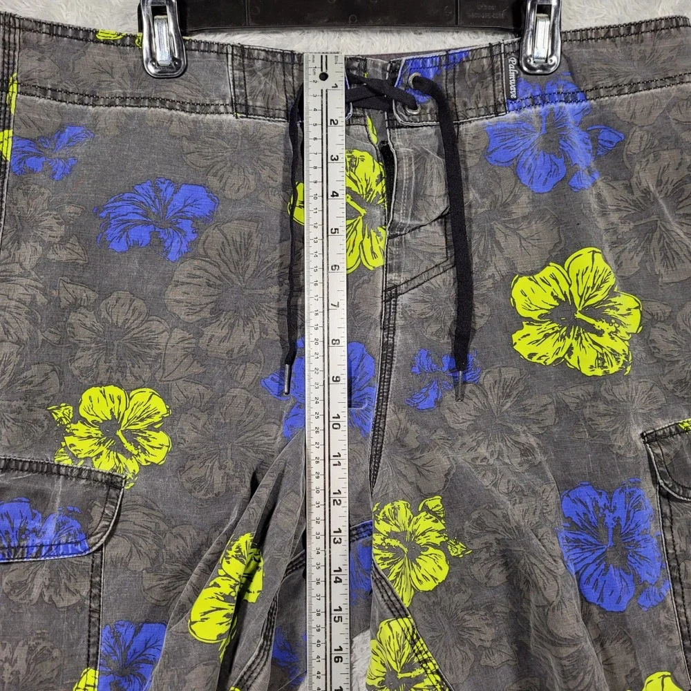 Palmwave Board Shorts Mens 38 Gray Floral Cargo Pockets‎ Swim Trunks